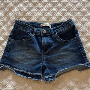 Levi's Women's Dark Blue Frayed Hem Denim Shorts